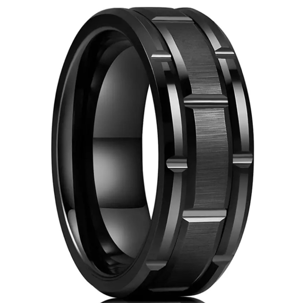 MENS BLACK STAINLESS STEEL BEVLED CUT RING SIZE 10 - Picture 3 of 3